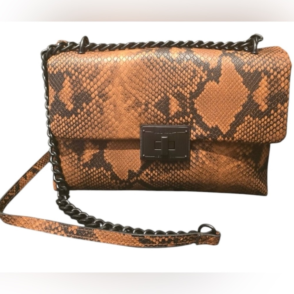 Nicole Miller Brown and Black Snakeskin Crossbody Purse